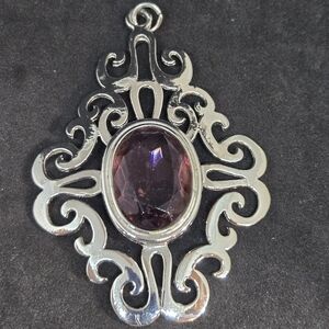 Sarah Coventry Silvertone Large Pendant Purple Glass Stone